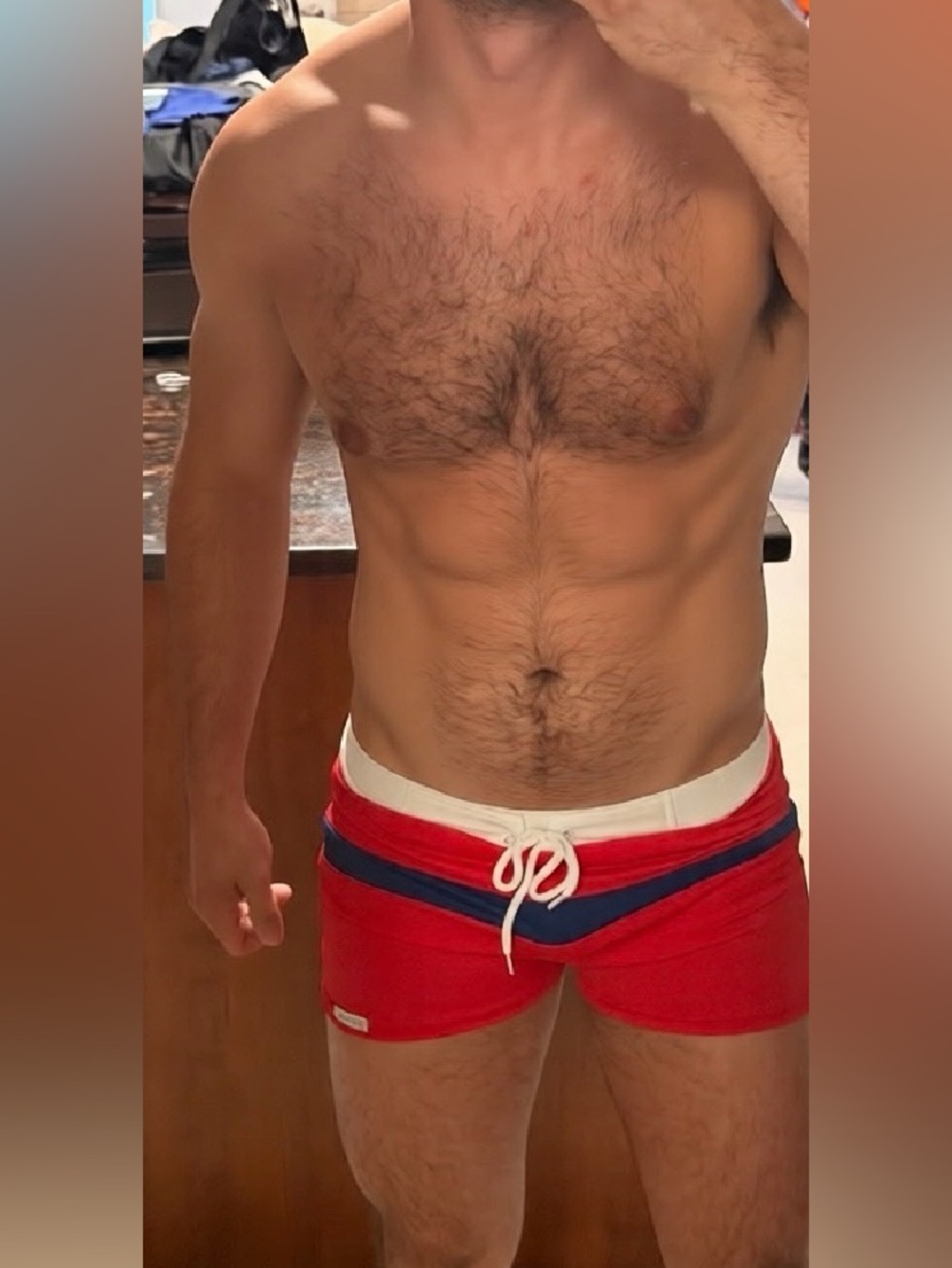 Men's Red Swim Board Shorts with Navy Accent